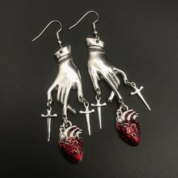 Gothic Vintage Punk Bloody Heart Dagger Drop Earrings Delicate Earrings Fashion Jewelry for Women 2022