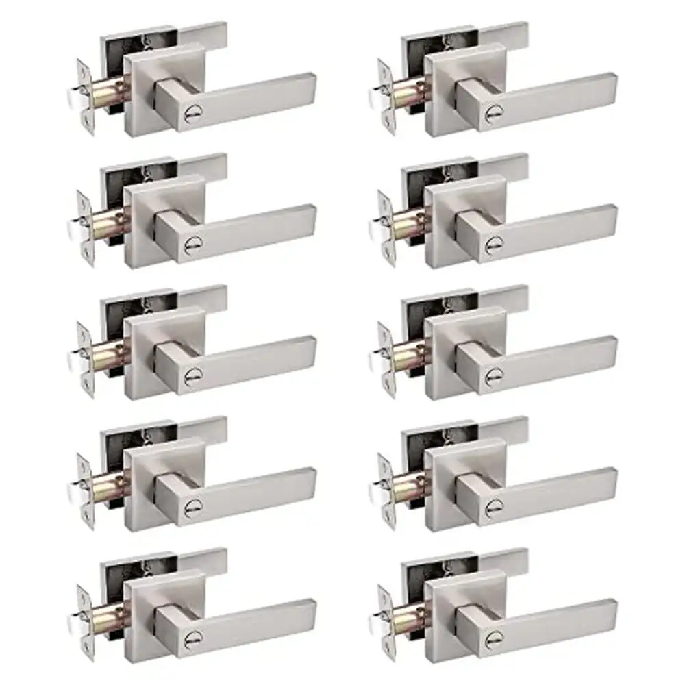 Privacy Door Lock Handleset Set 10 Pack Square Door Lever Keyless Lockset Door Knobs Storage Room Bathroom Satin Nickel Security