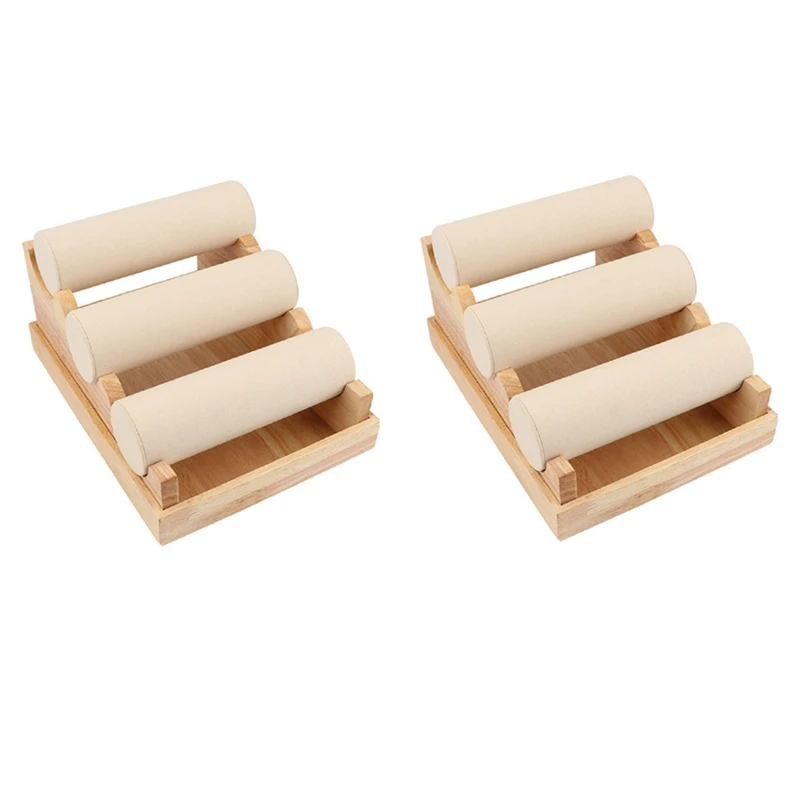 2X Wood 3 Tier Bracelet Watch Stand Holder Jewelry Showcase Display Storage Necklace Bangle Organizer White