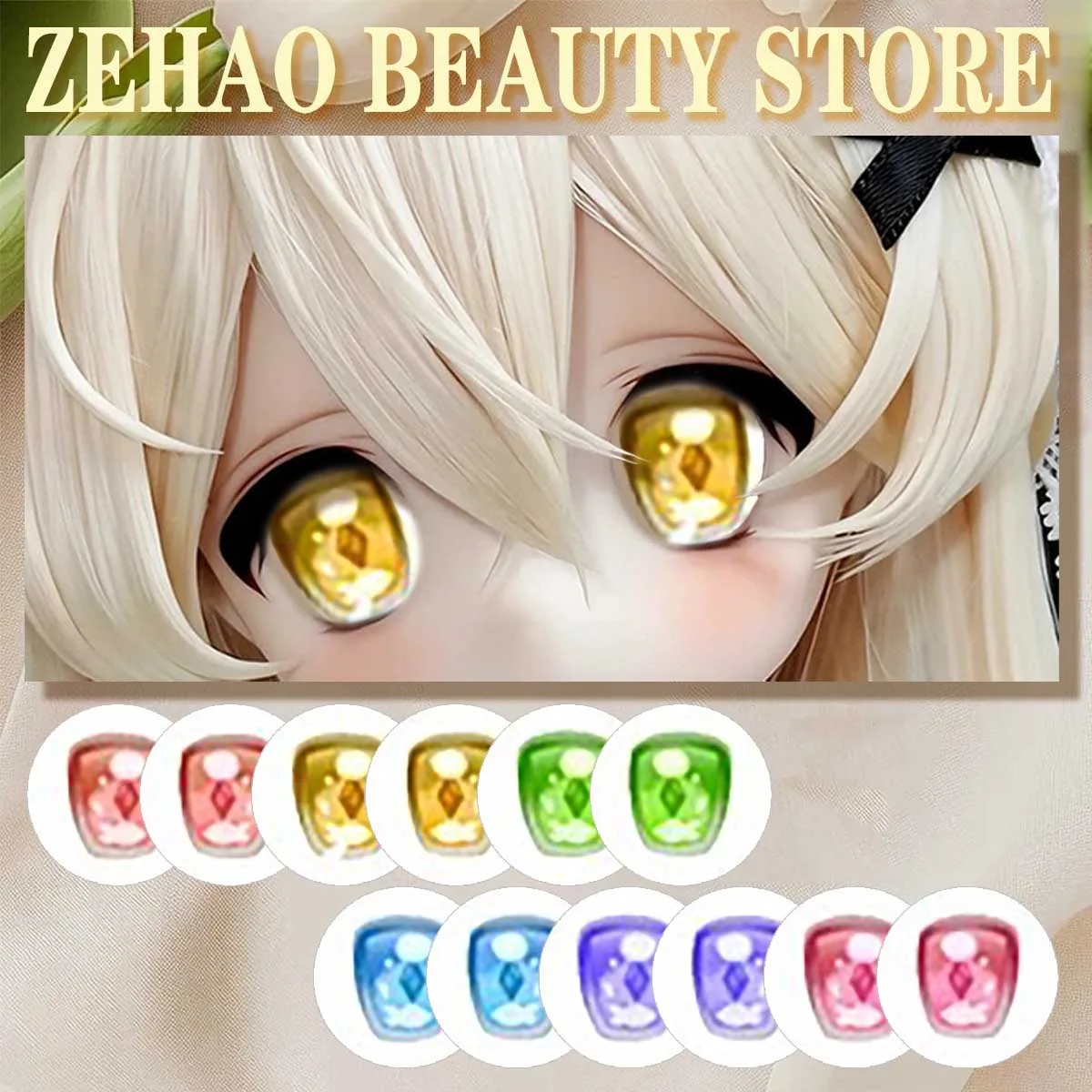 Square Gem Gleam BJD Eye Chips 12pcs Glass Cabochon 10MM-40MM Handmade Drop Glue Eye Pupil Girl Toy DIY Accessories Gift