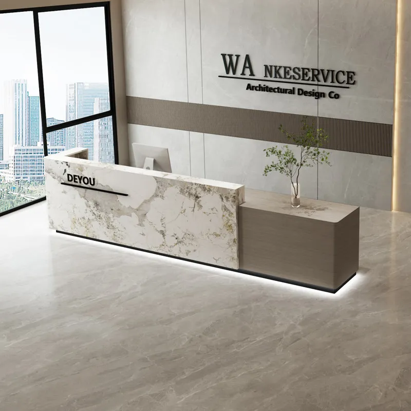 Company Executive Reception Desks Welcome Display Aesthetic Design Reception Desks Long Wood Mostrador Commercial Furniture