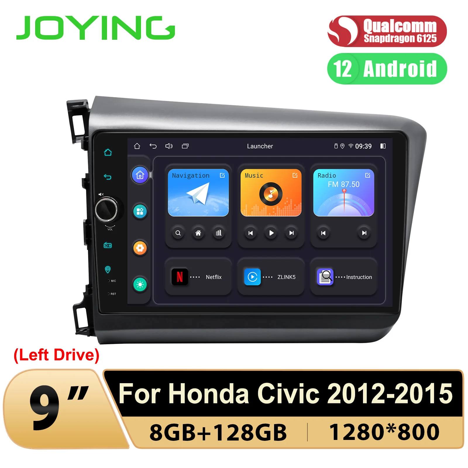 

Joying Plug and Play Android 12 Autoradio Car Radio Stereo With Built-In DSP HDMI Carplay For Honda Civic 2012-2015 Left Drive.