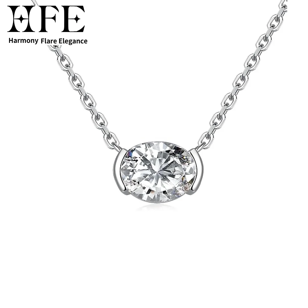 

HFE Oval Cut Moissanite Delicate Pendant Necklace Pure 925 Sterling Silver Adjustable Chain Birthday Valentine's Day Gift