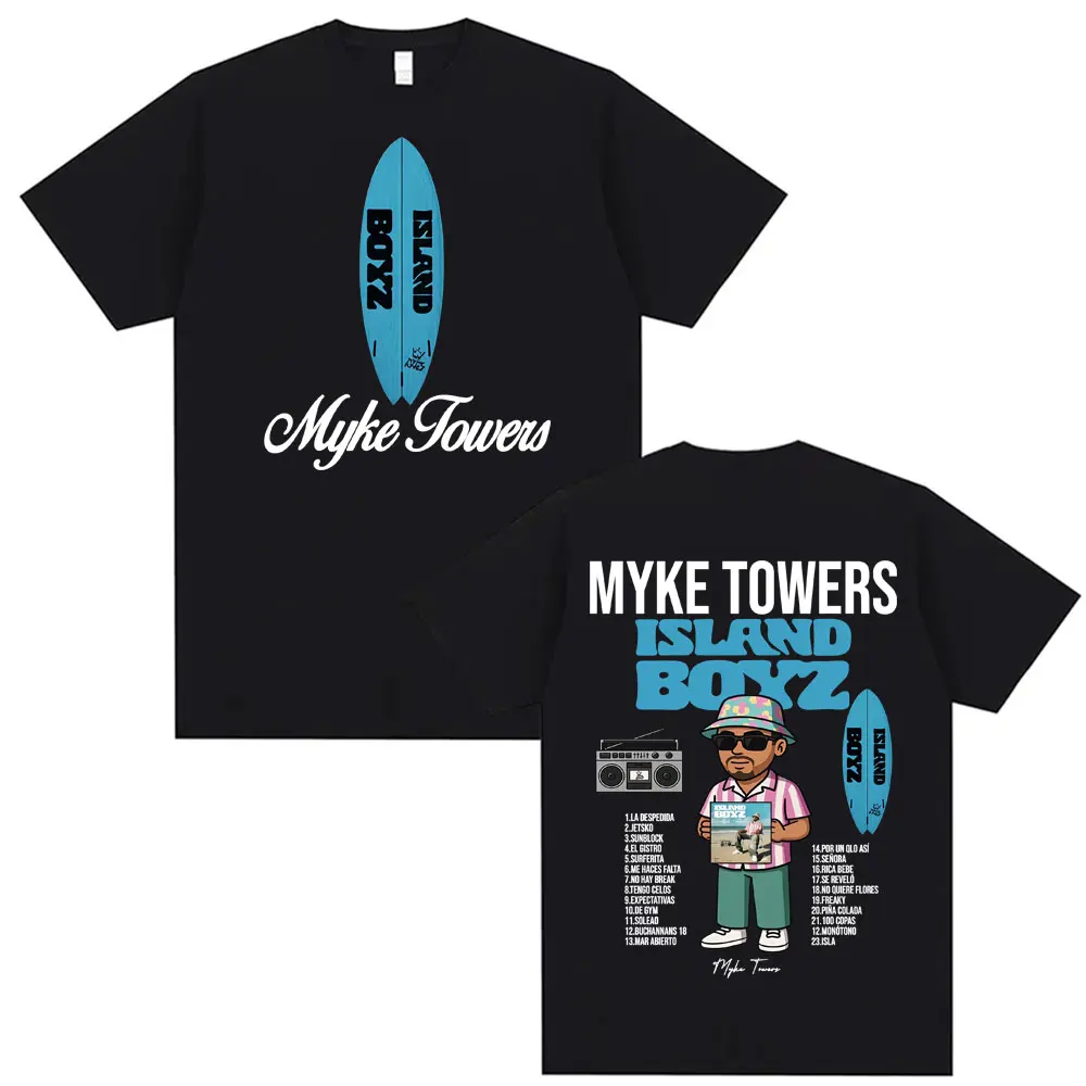 

Иллюстрированная футболка Rapper Myke Towers Island Boyz, мужская одежда, удобная футболка в стиле Харадзюку, летняя футболка из 100% чистого хлопка