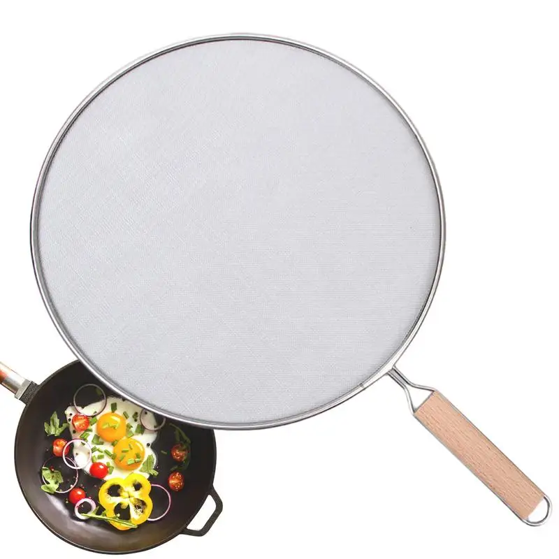 Frying Pan Splatter Screen Oil Splash Splatter With Wooden Handle  Oil Splash Guard Anti-splash Screens Guard For Skillets