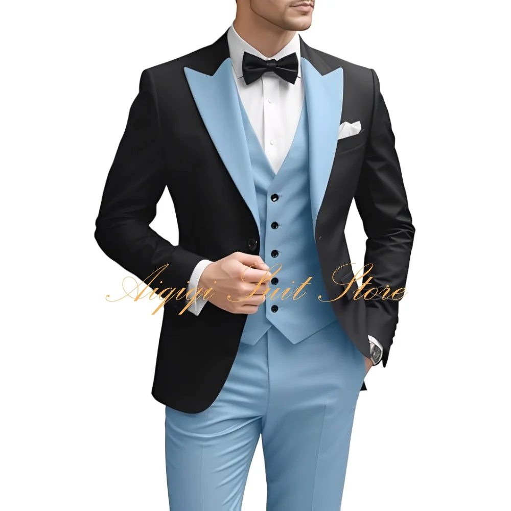 

Elegant Men's Suits 3 Piece Set Slim Fit Jacket Vest Pants Formal Prom Tuxedo Wedding Grooms Homecoming Blazer Men Suit Set