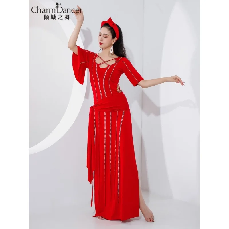 

Shaabi Baladi Egyptian Folk Dance Costume Red Blue Robe Dress with Head And Waist Scarf for Belly Dancer Stage Performance Wear