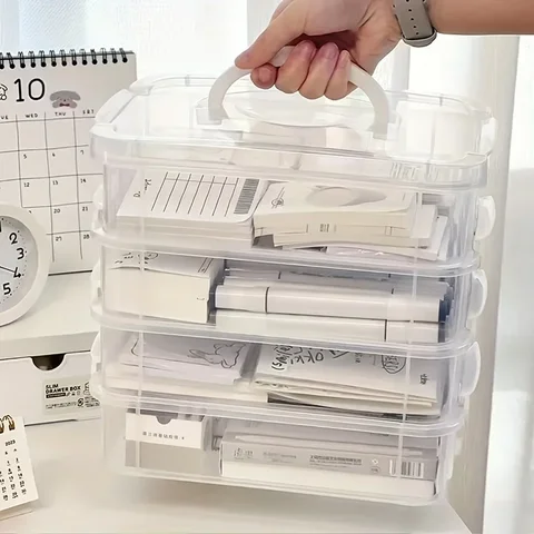 Caixa de armazenamento empilhável extra grande de 4 camadas com tampa organizador de plástico transparente caixa de armazenamento de bloco de construção de brinquedos