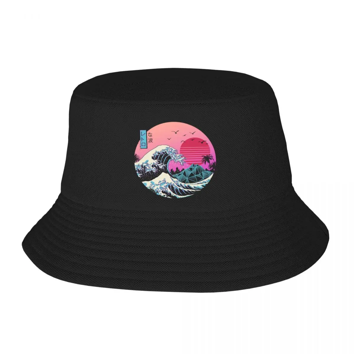 Custom Unisex Japanese Kanagawa Anime Great Wave Bucket Hat Travel Beach Summer Fishing Hat