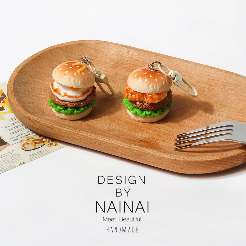 Creative Fun 3D Burger Keychain Daily Pendants Cute Backpack Pendants Versatile Personalized Accessory Fashionable Bag Decor