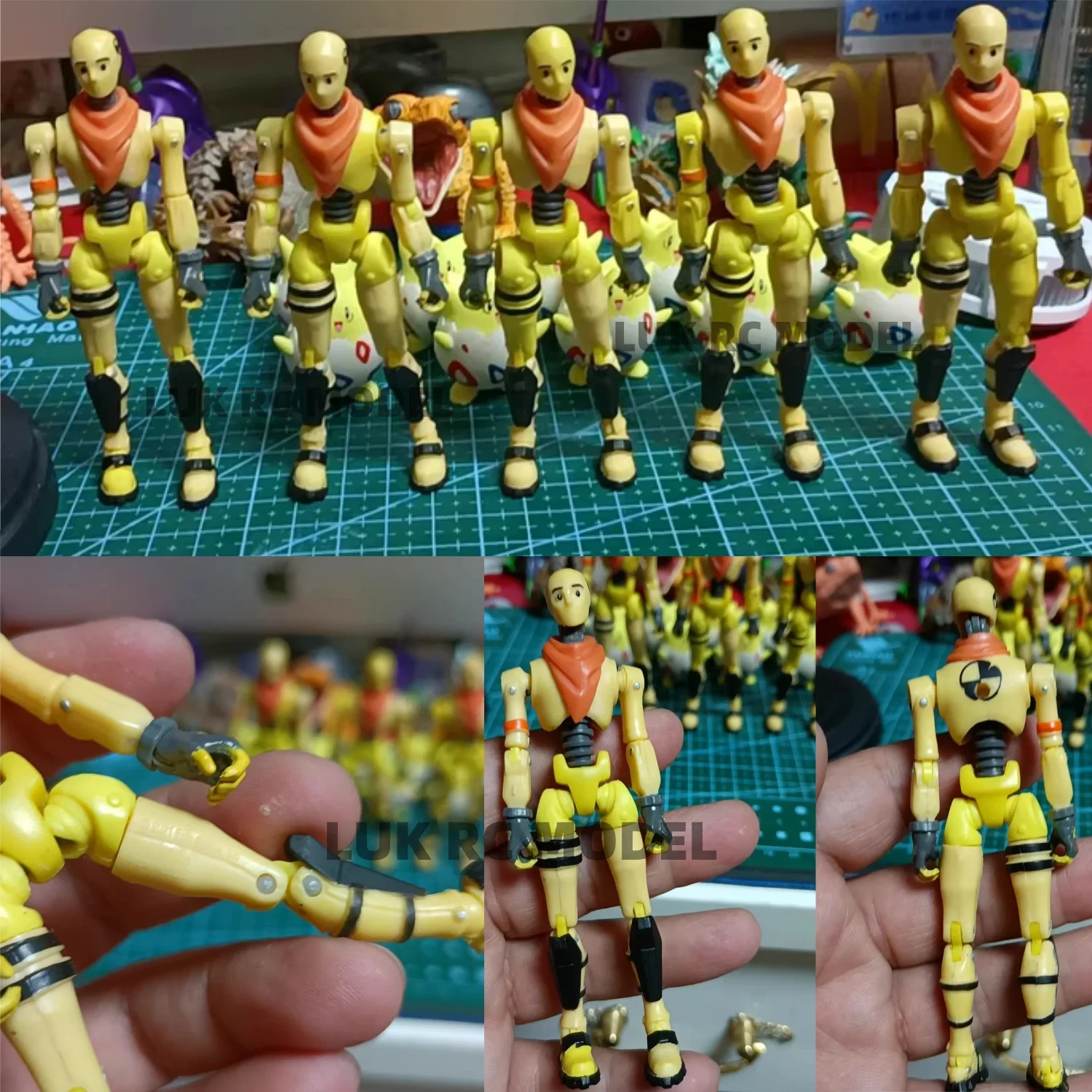 

Желтая подвижная фигурка, оранжевый шарф, гибкие суставы, черные полосы, украшение, уникальный интересный дизайн, различные размещения, сделай сам