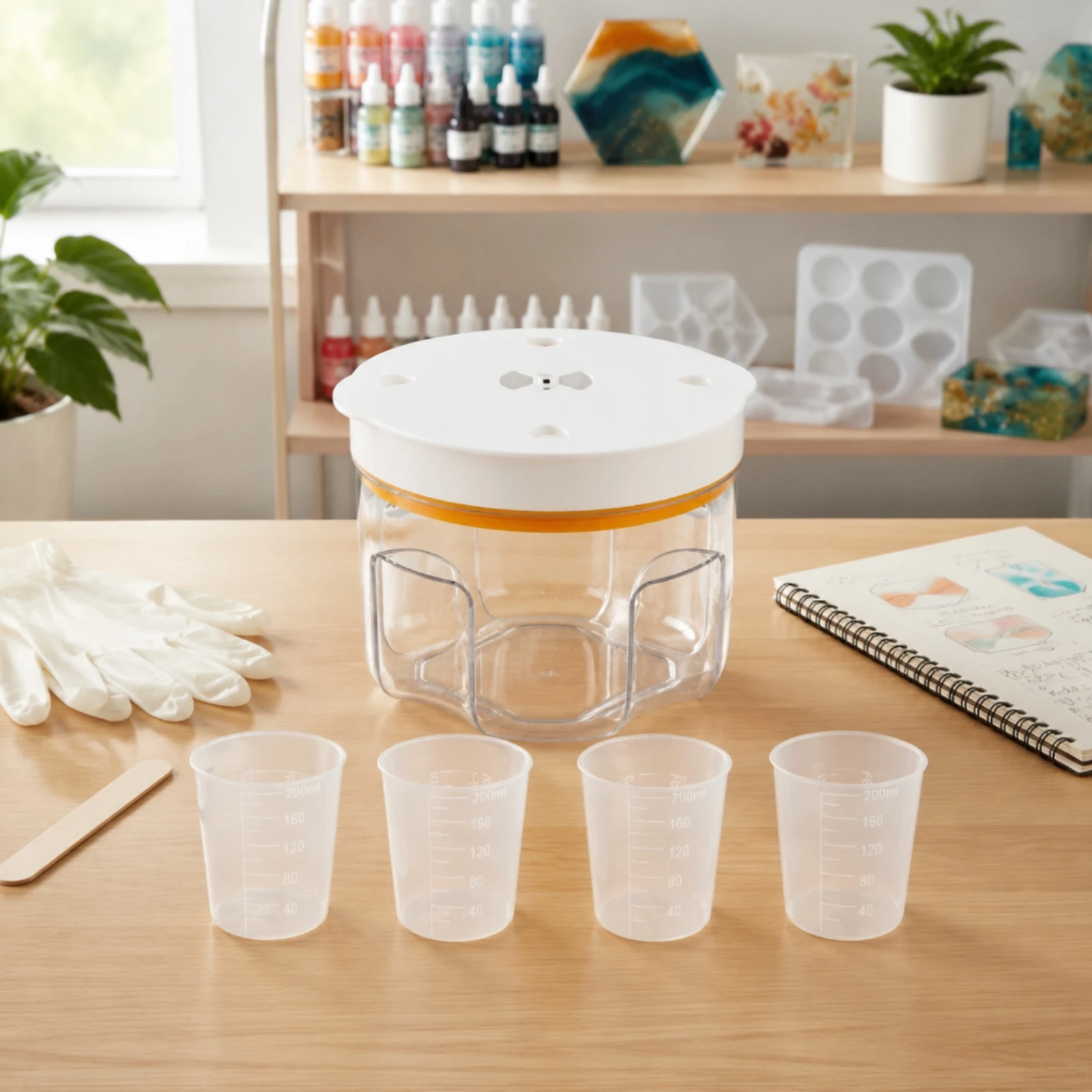 Bubble Removal Chamber 95 kPa Vacuum Chamber with Measuring Cups 2 L Silicone Gasket for Crafters, Resin Casting, Workshops