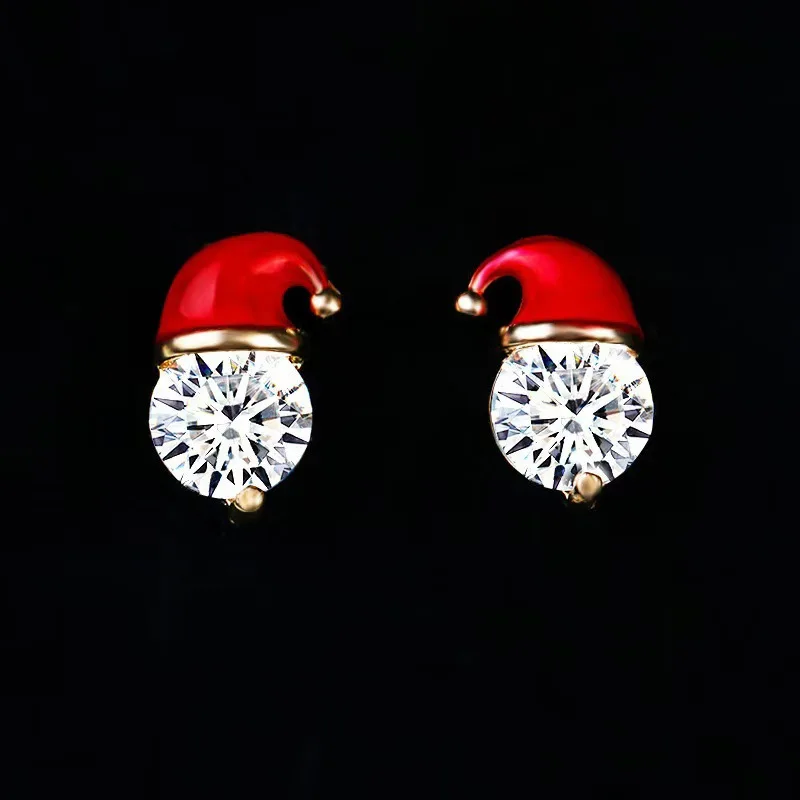 DELYSIA KING Chic Christmas Santa Claus Hat Ear Stud Alloy Crystal Earrings