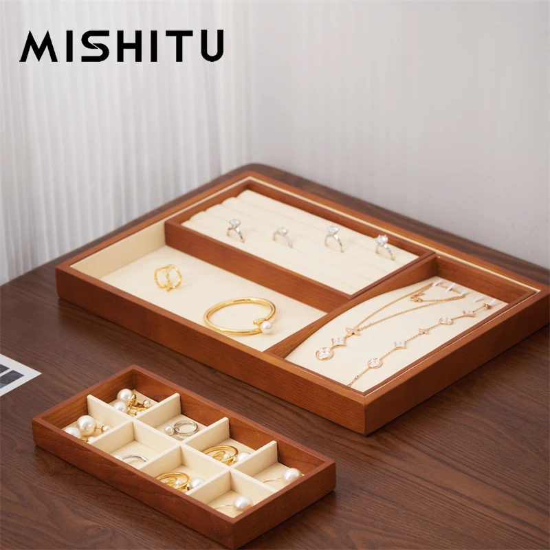 MISHITU Wooden Jewelry Storage Tray Organizer for Ring Earring Necklace Jewelry Display Tray Jewelry Display Holder Multipurpose