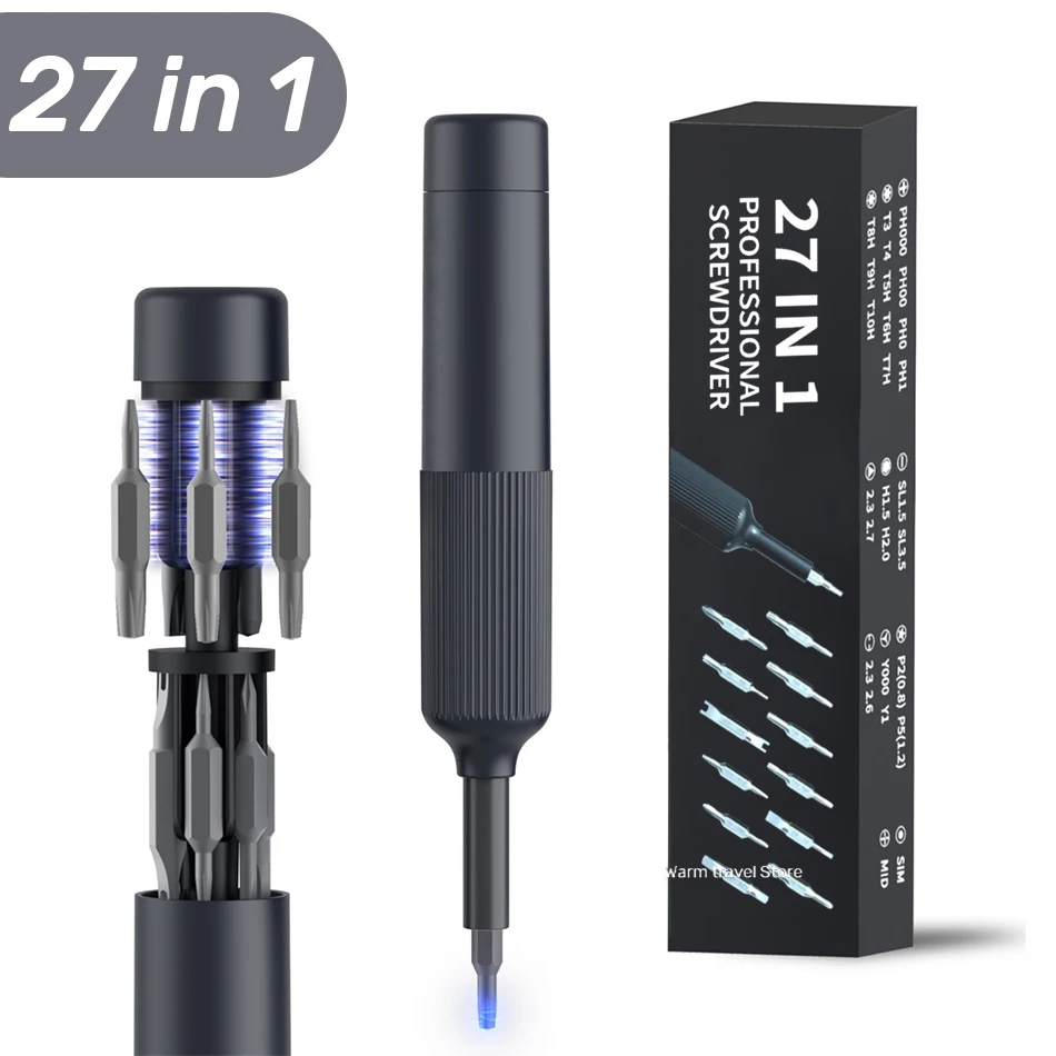 

Screwdriver Set 27 in 1 CRV Steel Magnetic Bits Pen Portable Household Small Precision Repair Tool Screw Driver