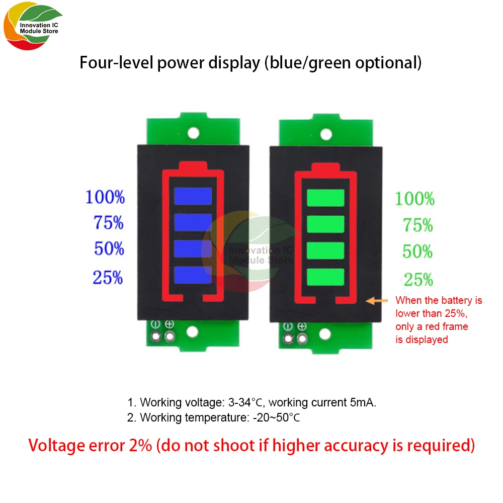 DC 3-34V 1S/2S/3S/4S/6S/7S/8S Lithium Battery Fuel Gauge Display Module Three-string LED Lithium Battery Pack Indicator Board