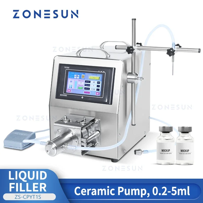 

ZONESUN ZS-CPYT1S Ceramic Pump Digital Control Vial Liquid Filling Machine Low Dosage Eyedrop Bottle Filler Lab Equipment