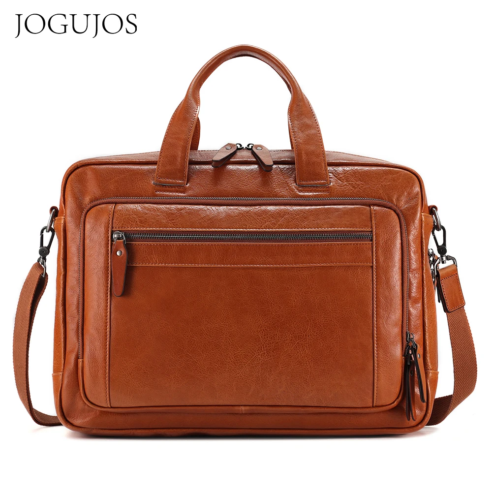 

JOGUJOS Genuine Leather Briefcase Retro Men's Office Bags Casual Business Handbags for Male 15.6" Laptop Messenger Shoulder Bag