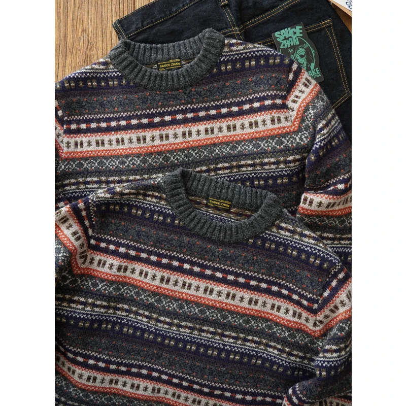 

High-end round Ne Fair Isle Knitwear Woolen Sweater Youthful Vitali Sle Long Sve Overhead Winter Warm Wool Sweater