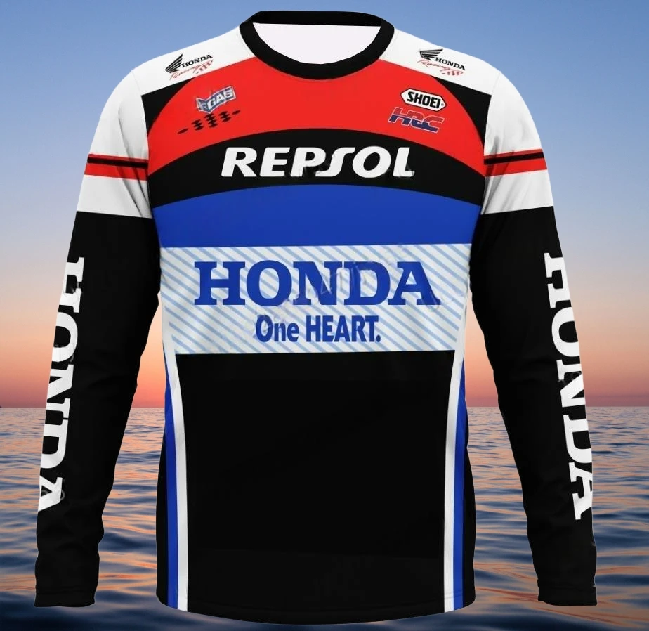 Nueva camiseta para motociclismo todoterreno, camiseta transpirable de secado rápido de manga larga para hombres y mujeres, camisetas para montar en Honda