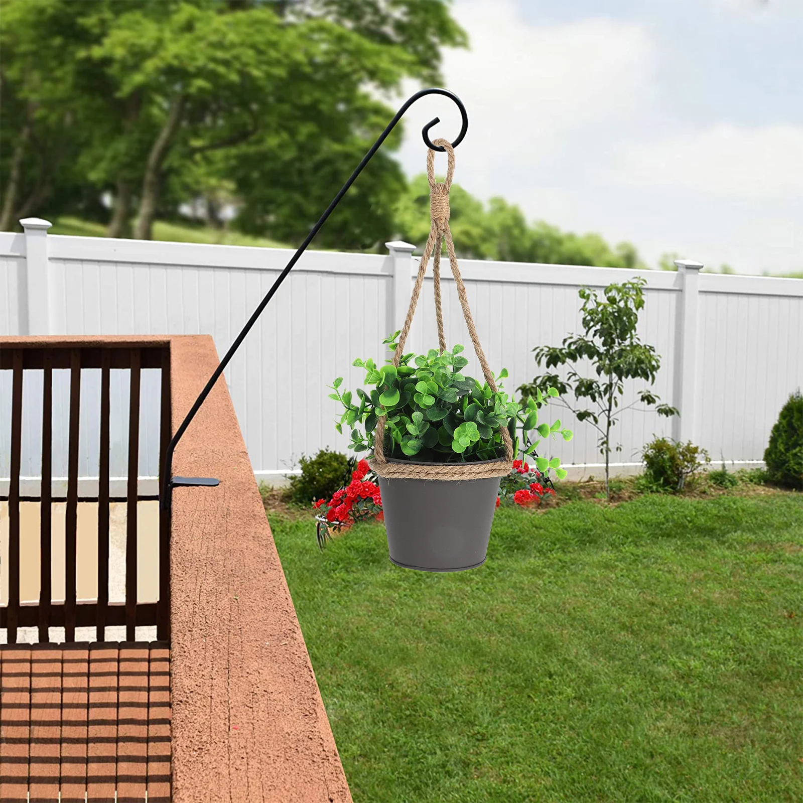 

Hanging Flower Basket Planter Pot Wall mounted Plants Metal Hand Woven Jute Rope Balcony Garden Indoor Outdoor Space Saving