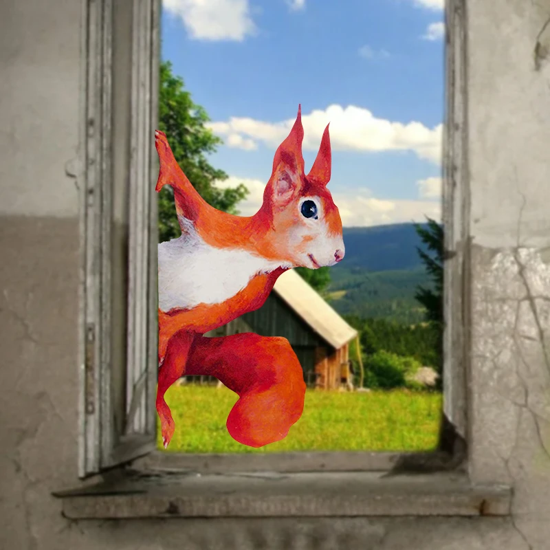 T10# Наклейки На Стену Wall Stickers Peeping Squirrel Wall Decal Woodland Stickers For Walls Windows House Decoration