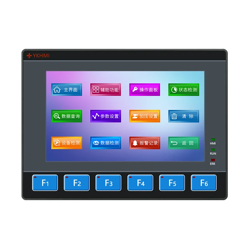 YKHMI 7 بوصة PLC HMI وحدة تحكم منطقية متكاملة الكل في واحد، 4 مسبار PT100 / K مع 2AD 2DA، 6In 6Out، 2 نبض عالي السرعة 100K