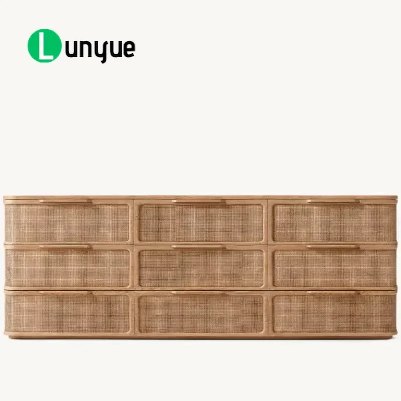 Simple Solid Wood Cabinet Light Oak European Style Hotel Bedroom Locker Hand Woven Stainless Steel Storage