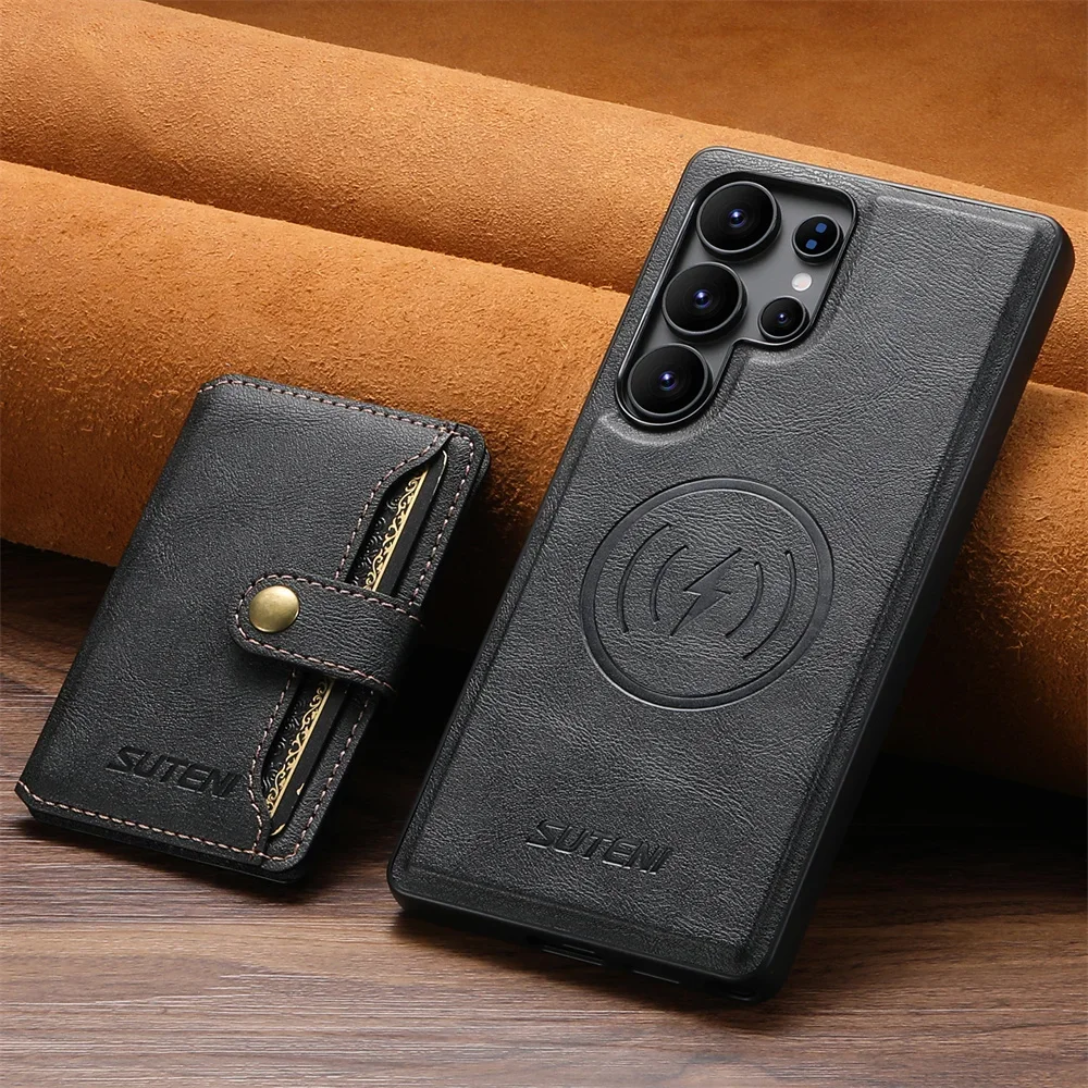 

Съемный магнитный кошелек для MagSafe с держателем для карт, чехол для телефона Galaxy S25 S24 S23 S22 Ultra, кожаный защитный чехол