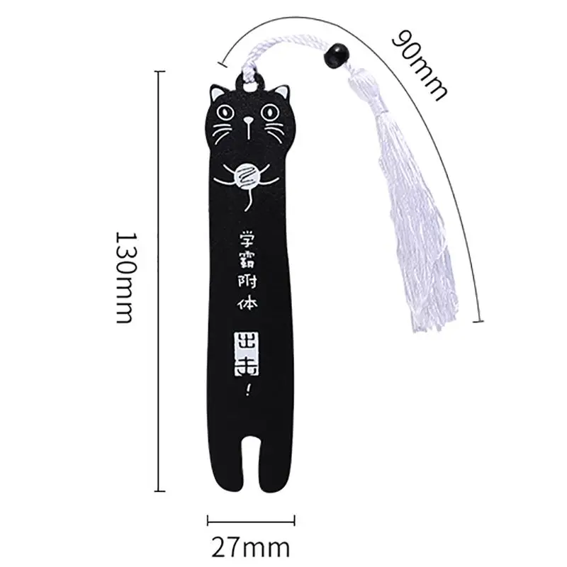 Cartoon Cat Shape Bookmark Students Stationery Cute Wood Bookmarks  Black and White Tassel Pendant Book Mark Kids Prizes