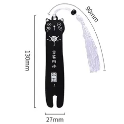 Cartoon Cat Shape Bookmark Students Stationery Cute Wood Bookmarks  Black and White Tassel Pendant Book Mark Kids Prizes