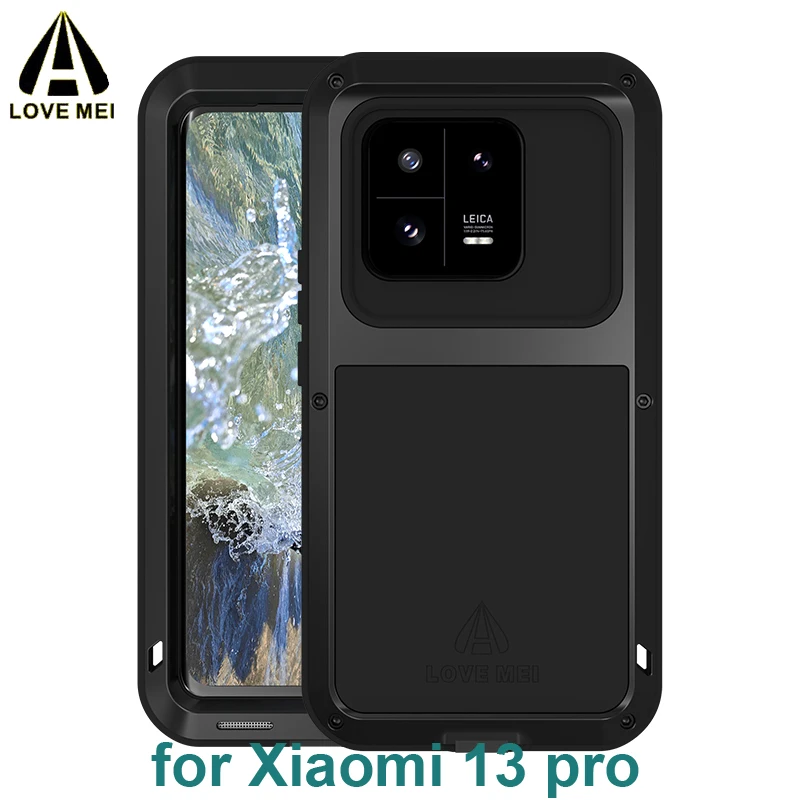 

LOVE MEI For Xiaomi 13Pro Metal Armor Case Mi13 Military Grade Silicone Shockproof Cover Funda Built-in Tempered Glass Protector