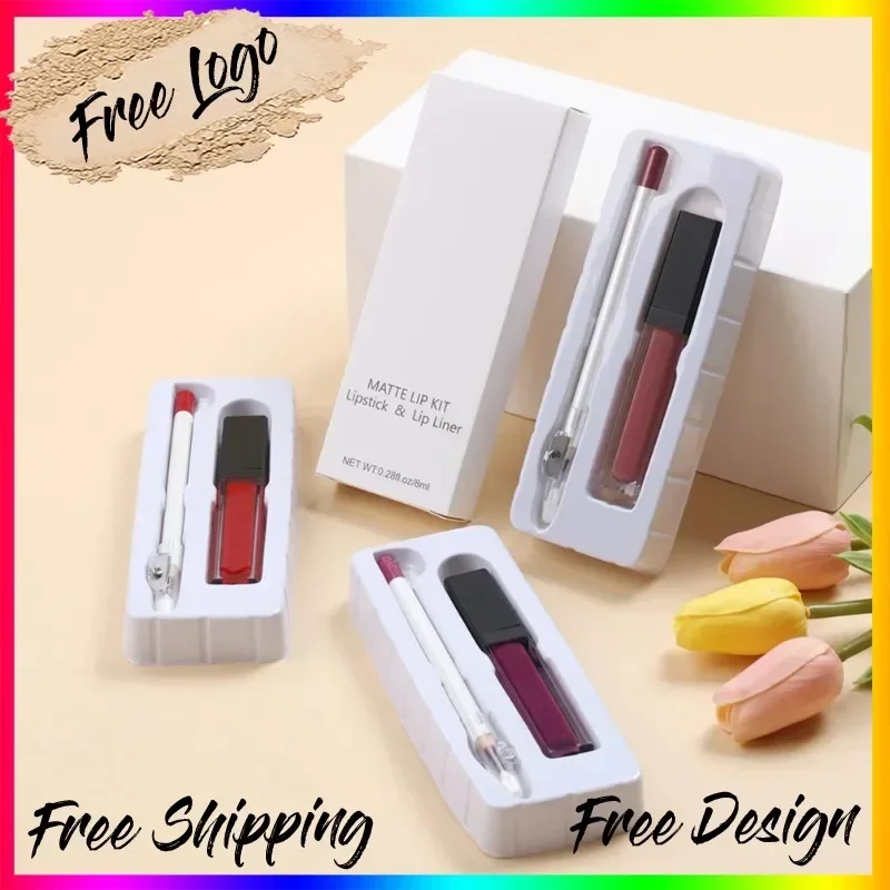 

Private Label Matte Liquid Lipstick & Lipliner Kit with Sharpener Waterproof Non-stick Cup 26colors Lip Contour Kit Bulk Makeup