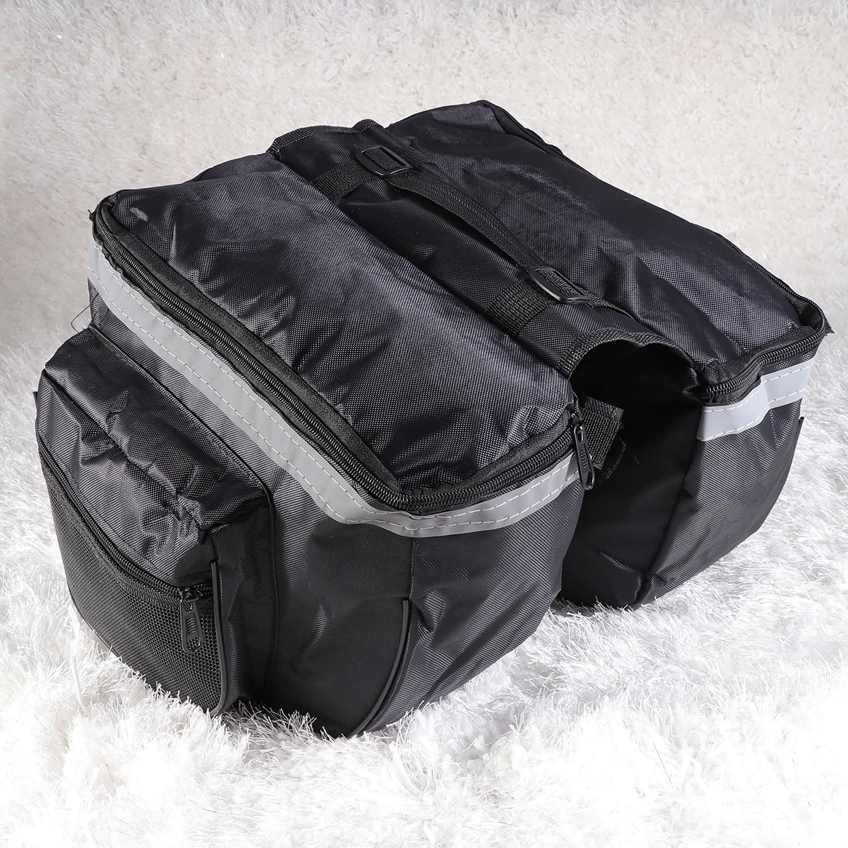 

Bicycle Pannier Bag Complete Black Double Pack Waterproof Rear Rack Trunk Bag Night Cycling Reflective Strips Bike Side