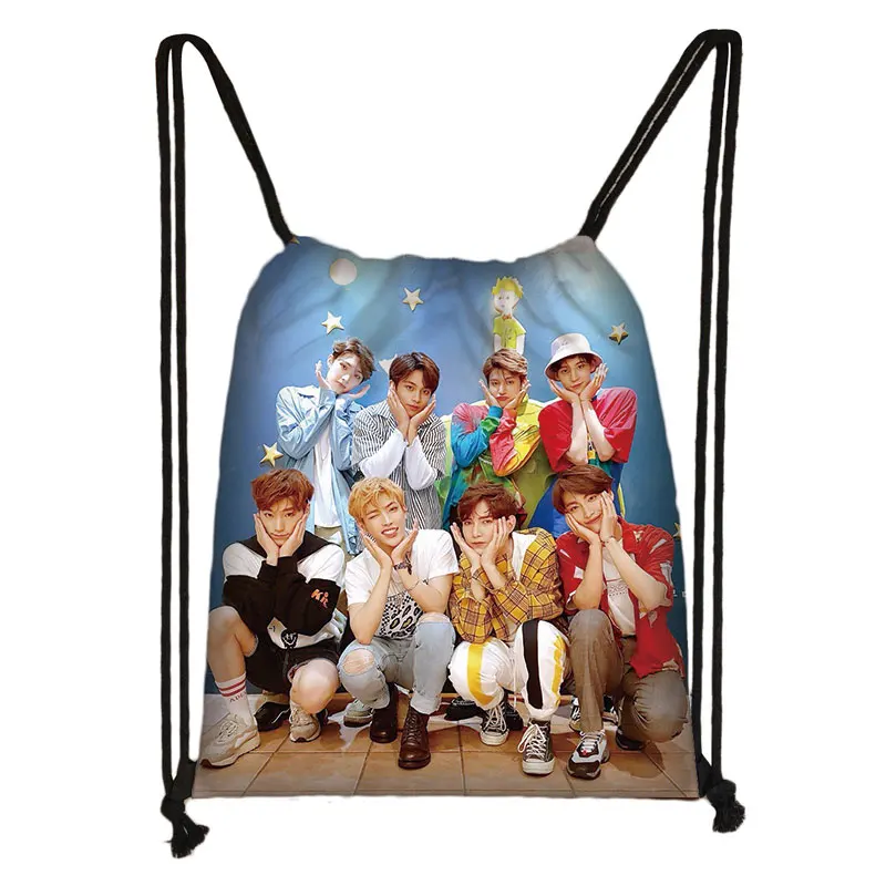 Korean Kpop ATEEZ Print Backpack Fellowship Break The Wall Drawstring Bags Women Causal Storage Bag for Travel Shoes Holder Gift