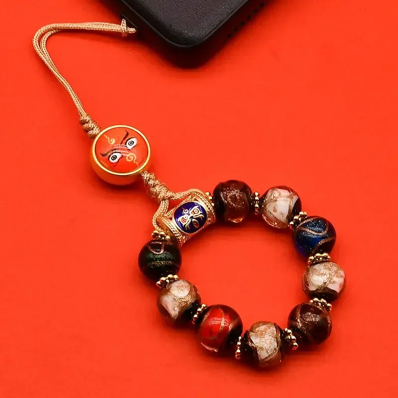 Duobao Five-color Glass Beads Mobile Phone Rope Women's Hand Twist Bag Lanyard Key Chain Pendant Lucky Beads Girlfriend Jewelry