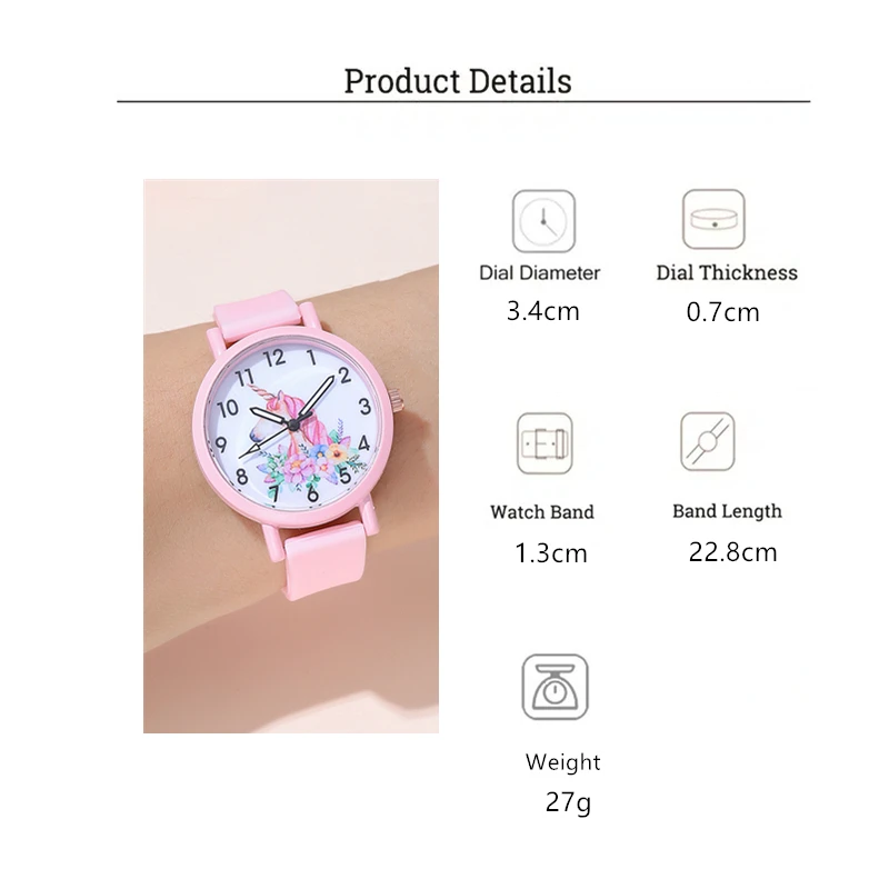 4pcs/set cute pink silicone band unicorn Children\'s watch