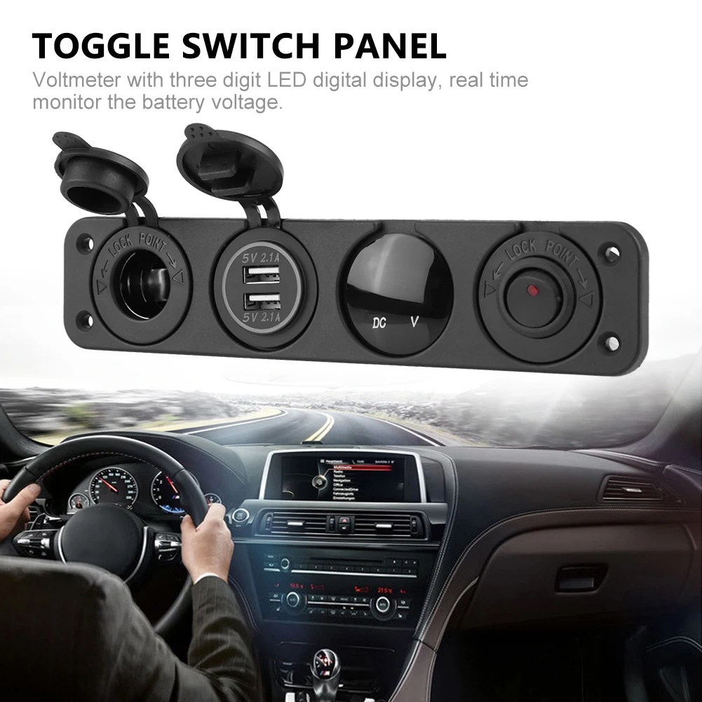 4-in-1 On/Off Toggle Switch Panel Dual USB Charger Voltmeter for Car Boat Marine Truck Red