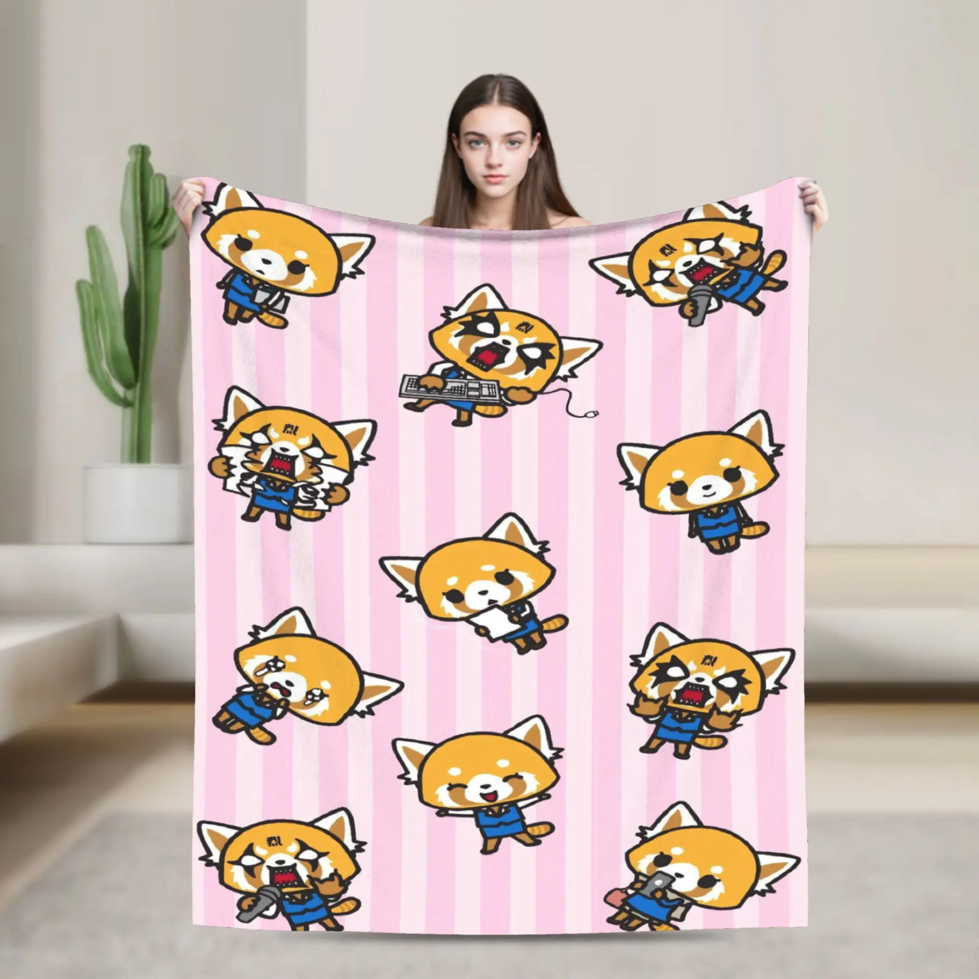 Aggretsuko Rage Karaoke Blanket Cover Retsuko Anime Flannel Throw Blanket Bedding Couch Printed Ultra-Soft Warm Bedspreads