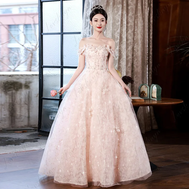 Pink Floral Formal Dress Forest Style Evening Gown for Engagement Graduation Party