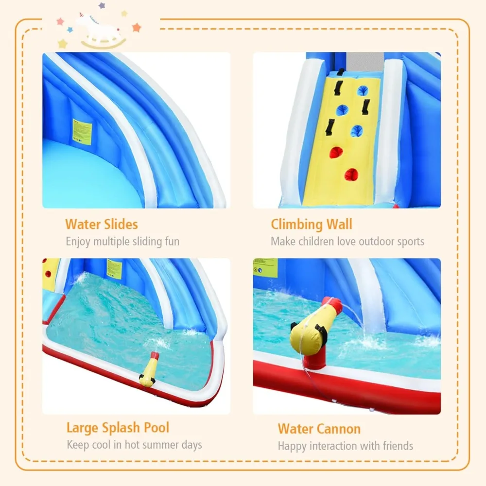 Inflatable Water Slide w/Long Slide, Splashing Pool, 750w Blower, Blow up Water Slides Inflatables for Kids & Adults Party Gifts