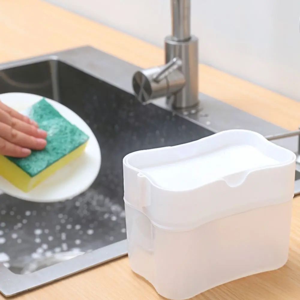 Kitchen Sink Soap Dispenser Press Type Liquid Pump Cleaning Scrubber Sponge Holder Household Counter Organizer