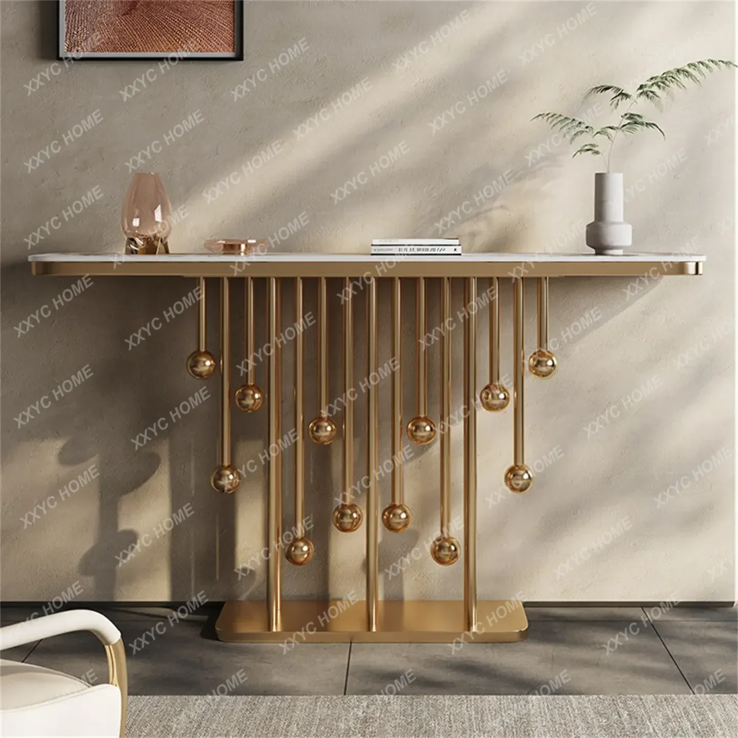SS Luxury Slate Console Table Entryway Hallway Slim Sofa Table For Hotel Corridor Wall Decor