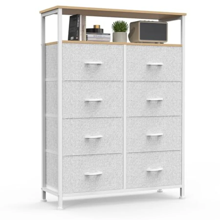 

Fabric Dresser for Bedroom with 8 Drawers, Tall 8-Drawer Chest of Drawers with Raised Shelf, Storage Tower with Fabric Bins for