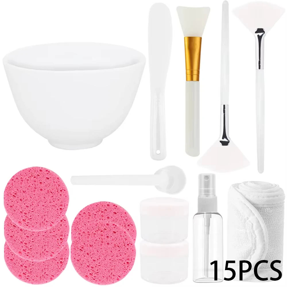 15 STKS Gezicht Huidverzorging Set Gezichtsmasker Mengkom Gereedschap Siliconen DIY Modder Klei Gezichtsmasker Met Make-up Kwasten Spons Beauty Tools