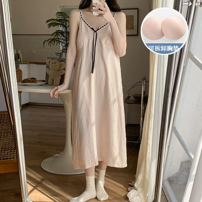 M-2XL Sommer Bh Pad Hosenträger Nachthemd Frauen Sommer Wolke Baumwolle Nachtwäsche Koreanische Student Ärmellose Pyjamas Kleid Homewear