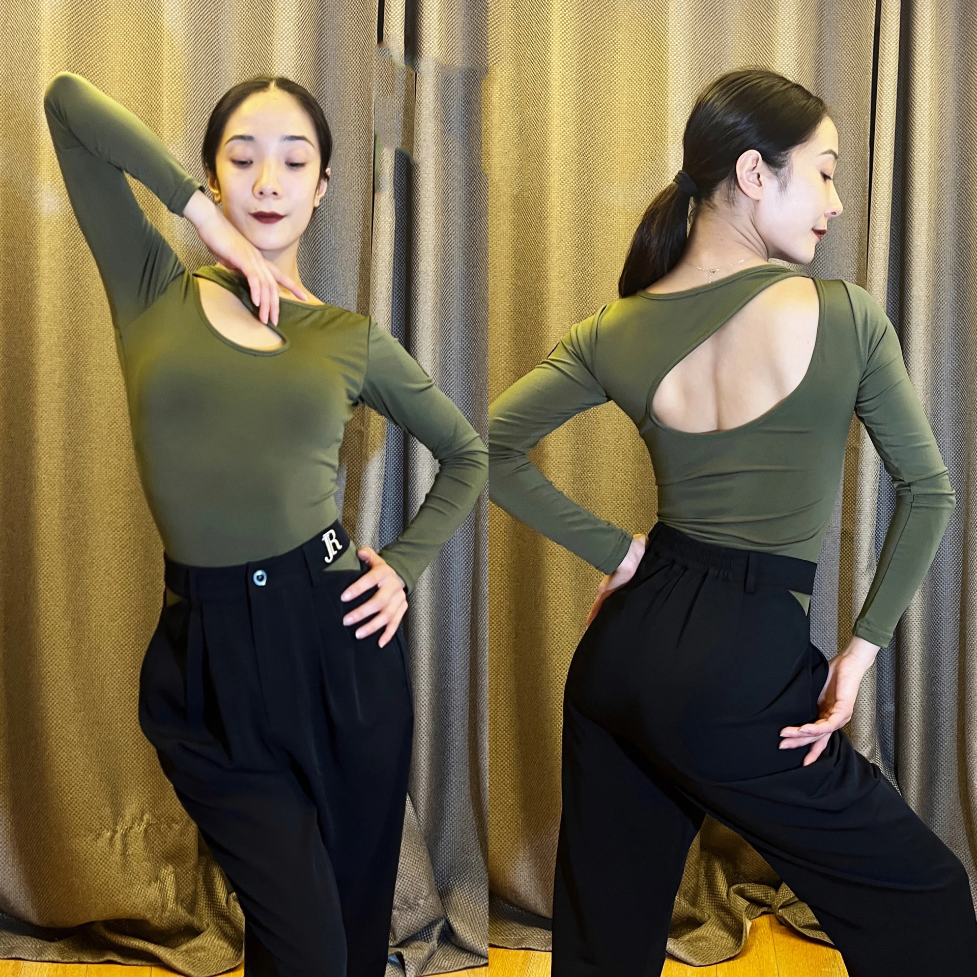 

Female Sexy Blackless Latin Dance Bodysuit Tango Ballroom Long Sleeve Practice Wear ChaCha Dancing Performance Clothes YS4559