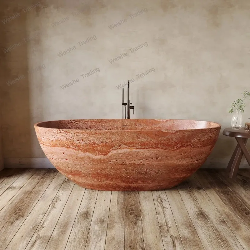 1.8m  Bathtub, Thin-Rim Oval Soaking Tub for Two, Heat-Retaining & Easy-Clean Freestanding Bath for Hotel & Villa