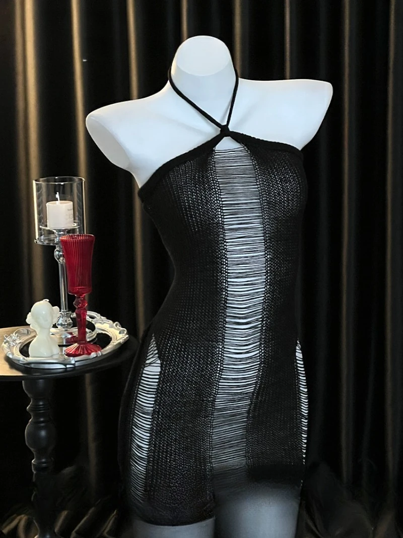 

Новый осенне-зимний сексуальный черный прозрачный свитер, романтическая ночная рубашка Pure Desire Homebody Goddess с шейным ремешком, элегантная и