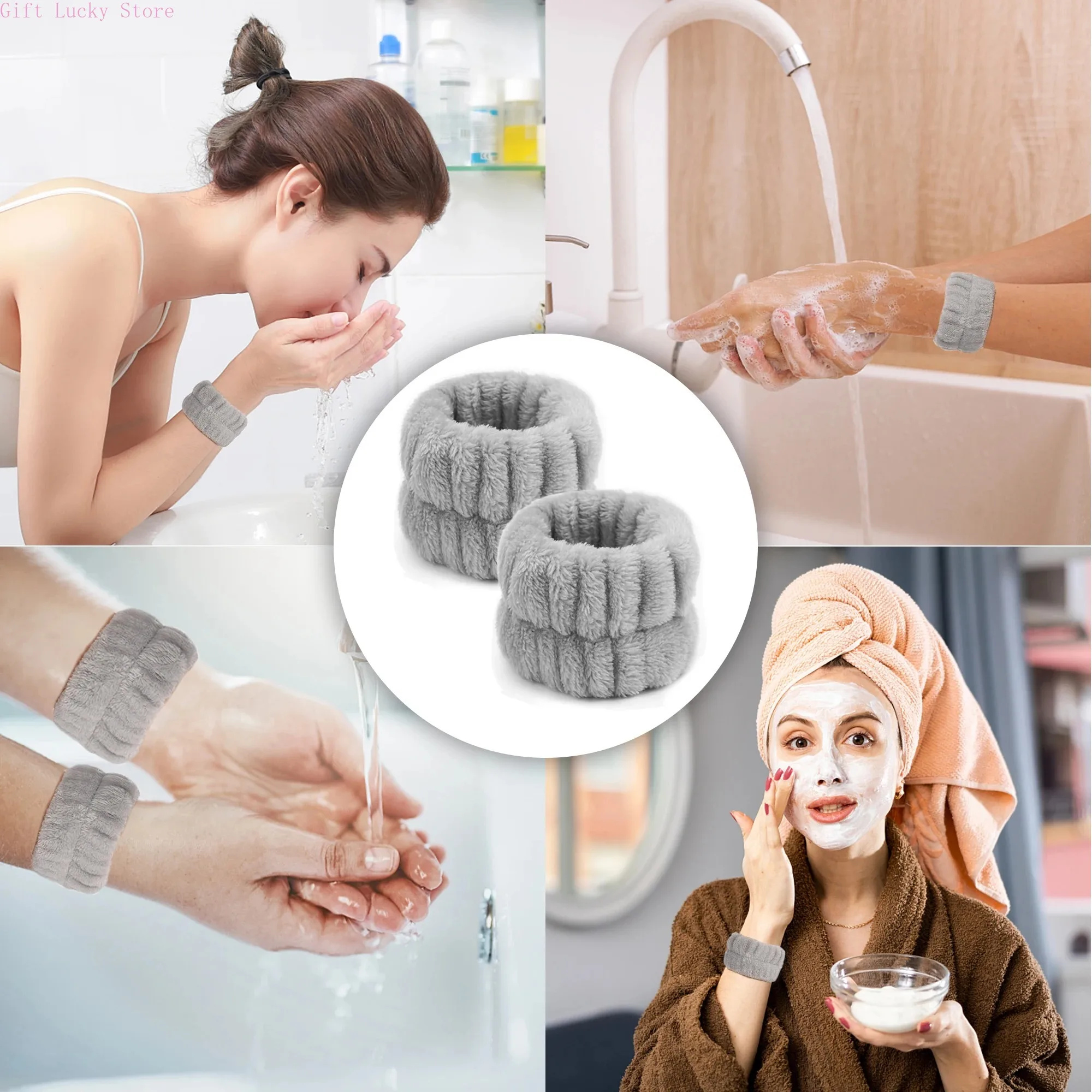 2PCS Reusable Spa นาฬิกาข้อมือ Washband ผ้าขนหนูไมโครไฟเบอร์นุ่มสายรัดข้อมือสําหรับล้างหน้าหญิงสาวโยคะวิ่งกีฬานาฬิกาข้อมือ Sweatband
